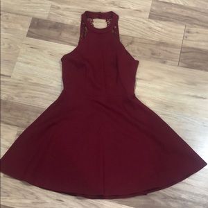 wine red skater skirt dress